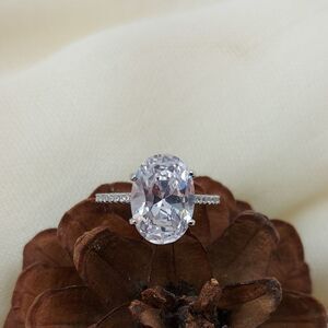 ⭐5 Carat Simulated Diamond Oval Sterling Silver Engagement Ring